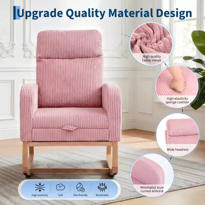 Chair Nursery, Nursing Rocking Chairs with Foot Rest, Comfortable Rocker Recliner with Side Pocket, for Living Room, Bedroom