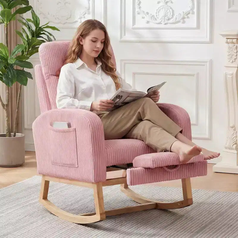 Chair Nursery, Nursing Rocking Chairs with Foot Rest, Comfortable Rocker Recliner with Side Pocket, for Living Room, Bedroom