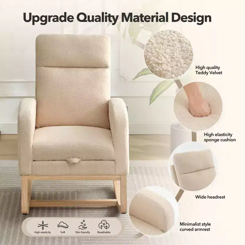 Chair Nursery, Nursing Rocking Chairs with Foot Rest, Comfortable Rocker Recliner with Side Pocket, for Living Room, Bedroom