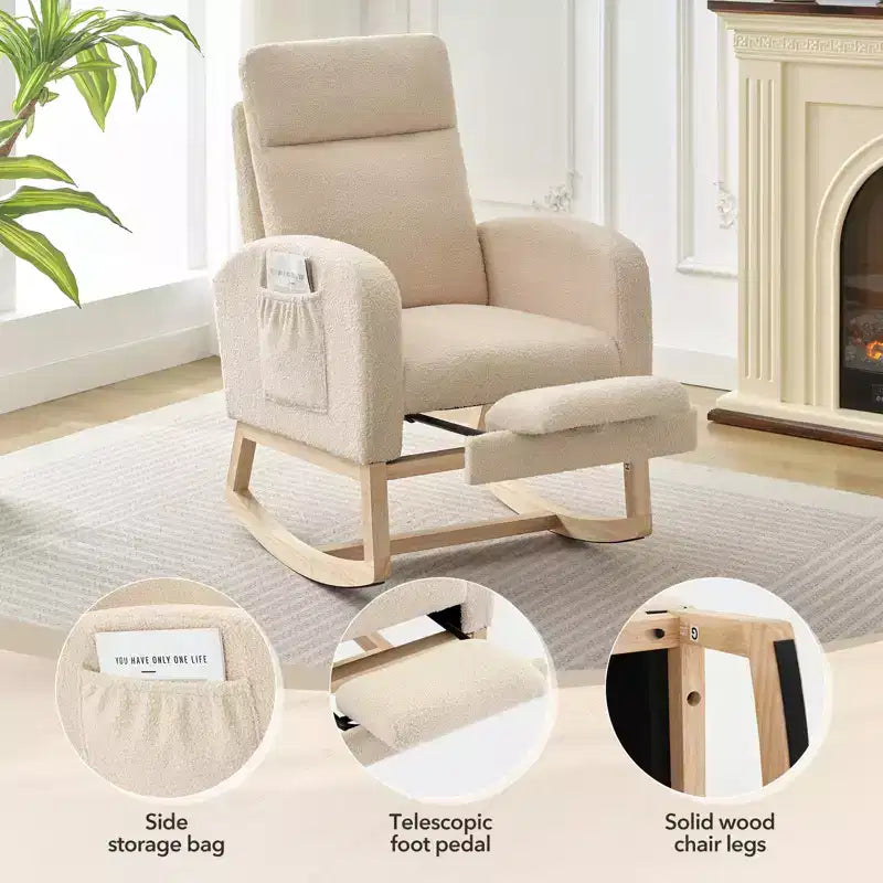 Chair Nursery, Nursing Rocking Chairs with Foot Rest, Comfortable Rocker Recliner with Side Pocket, for Living Room, Bedroom
