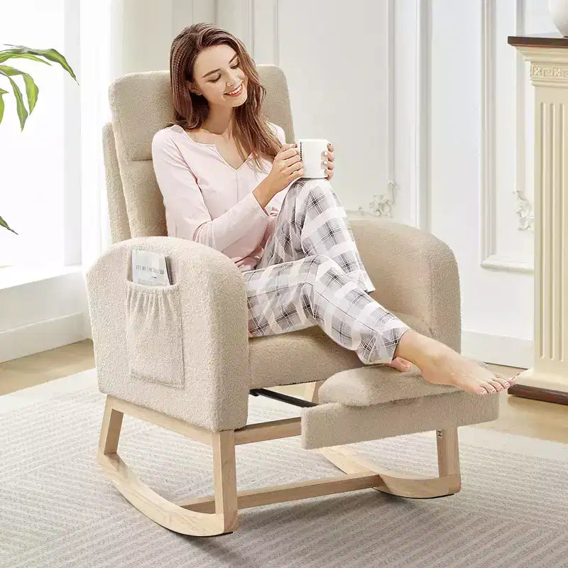 Chair Nursery, Nursing Rocking Chairs with Foot Rest, Comfortable Rocker Recliner with Side Pocket, for Living Room, Bedroom
