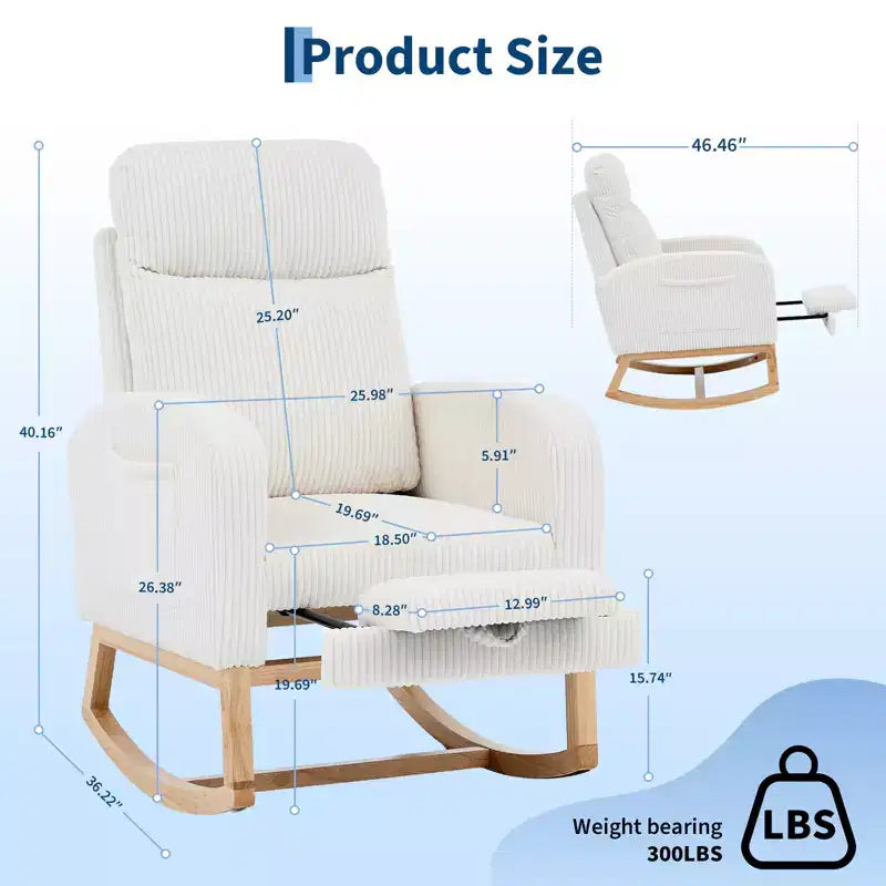 Chair Nursery, Nursing Rocking Chairs with Foot Rest, Comfortable Rocker Recliner with Side Pocket, for Living Room, Bedroom