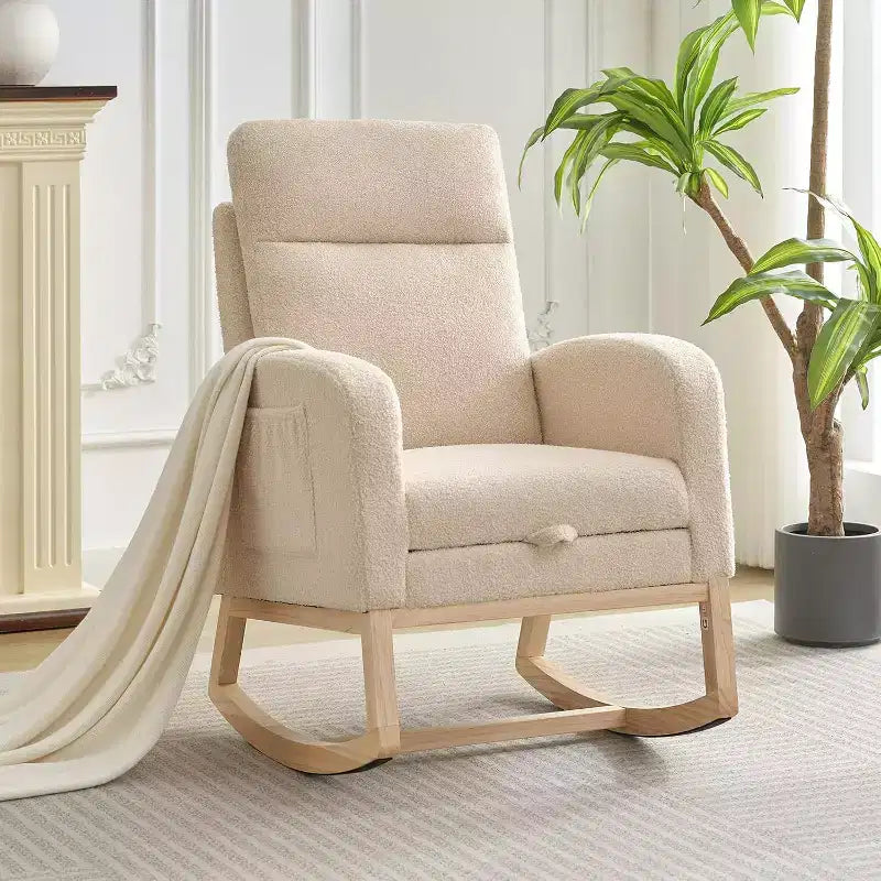 Rocking Chair Nursery,Nursing Rocking Chairs with Foot Rest,Comfortable Rocker Recliner with Side Pocket,for Living Room, Bedroom