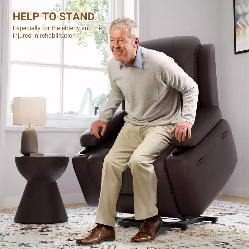 Recliner Chair with Heat & Massage, Ergonomic PU Leather Living Room Sofa - Tall Back, Padded Seat, Adjustable Lazy Chair