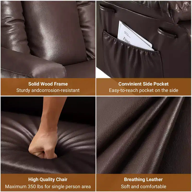 Recliner Chair with Heat & Massage, Ergonomic PU Leather Living Room Sofa - Tall Back, Padded Seat, Adjustable Lazy Chair