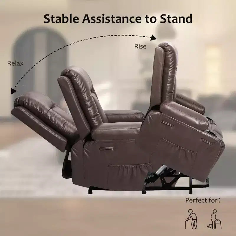 Recliner Chair with Heat & Massage, Ergonomic PU Leather Living Room Sofa - Tall Back, Padded Seat, Adjustable Lazy Chair