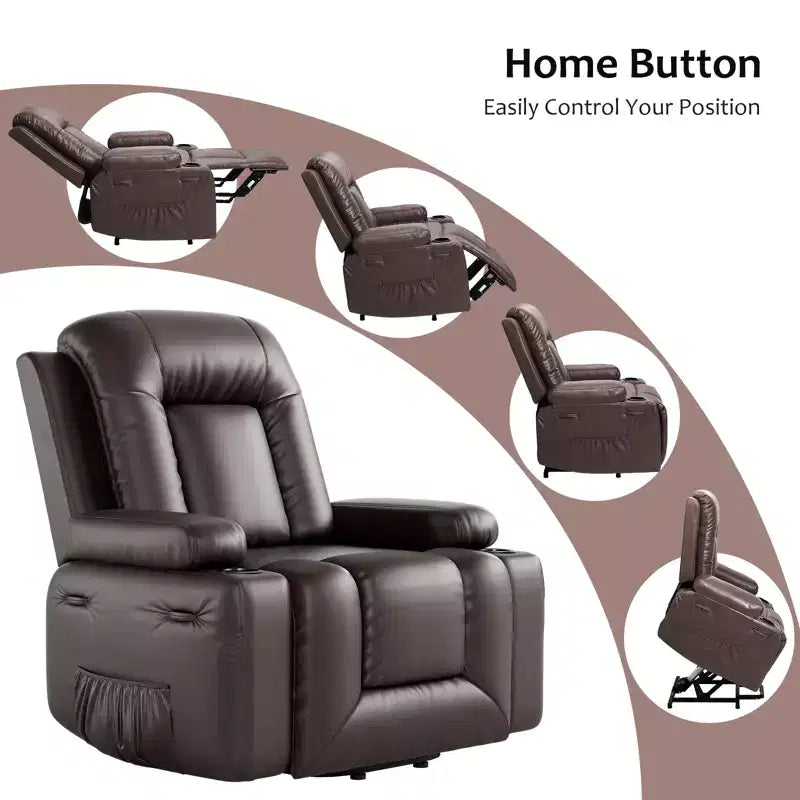 Recliner Chair with Heat & Massage, Ergonomic PU Leather Living Room Sofa - Tall Back, Padded Seat, Adjustable Lazy Chair