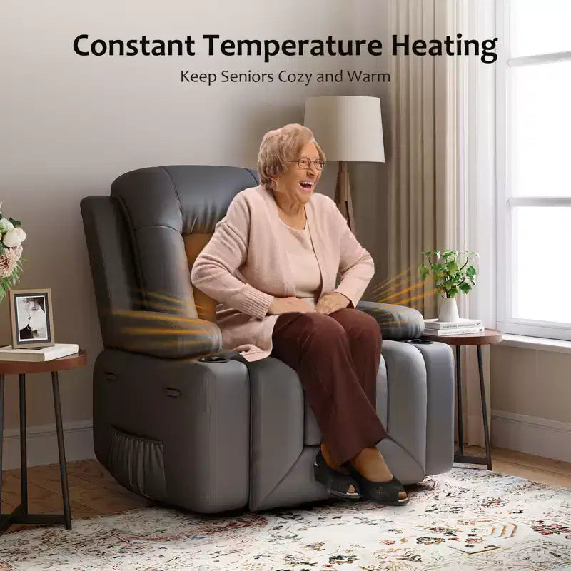 Recliner Chair with Heat & Massage, Ergonomic PU Leather Living Room Sofa - Tall Back, Padded Seat, Adjustable Lazy Chair