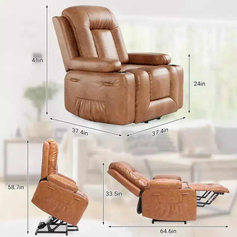 Recliner Chair with Heat & Massage, Ergonomic PU Leather Living Room Sofa - Tall Back, Padded Seat, Adjustable Lazy Chair