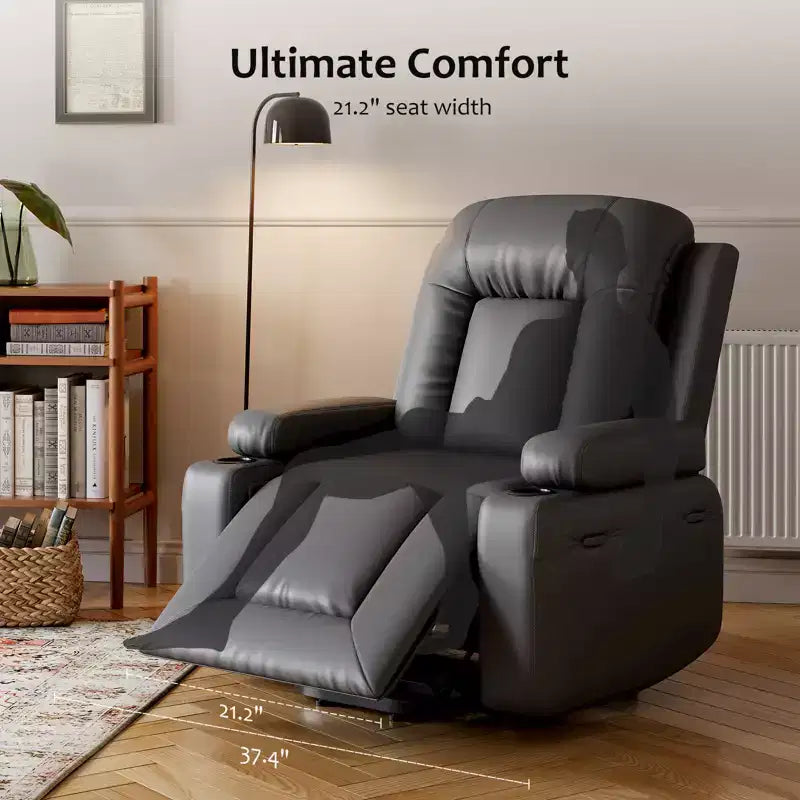 Recliner Chair with Heat & Massage, Ergonomic PU Leather Living Room Sofa - Tall Back, Padded Seat, Adjustable Lazy Chair