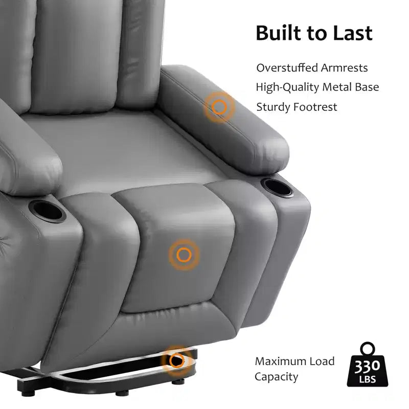 Recliner Chair with Heat & Massage, Ergonomic PU Leather Living Room Sofa - Tall Back, Padded Seat, Adjustable Lazy Chair