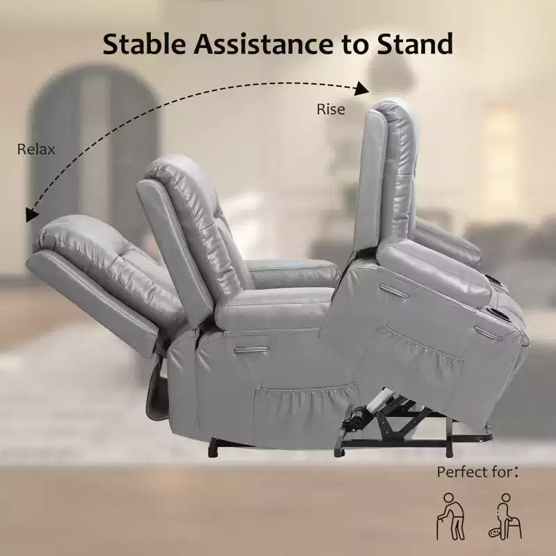 Recliner Chair with Heat & Massage, Ergonomic PU Leather Living Room Sofa - Tall Back, Padded Seat, Adjustable Lazy Chair