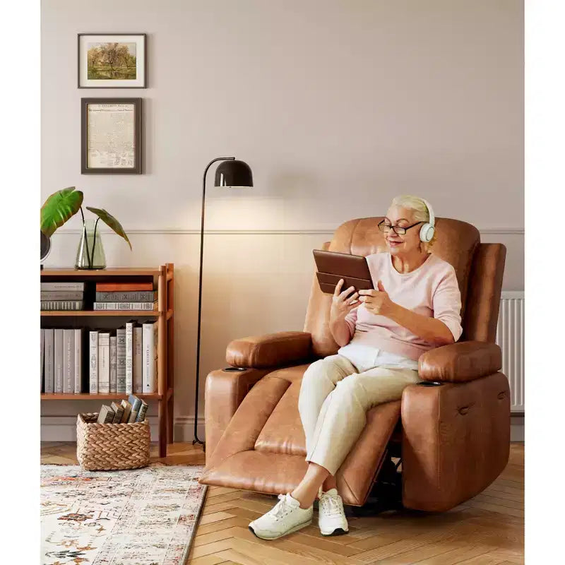 Recliner Chair with Heat & Massage, Ergonomic PU Leather Living Room Sofa - Tall Back, Padded Seat, Adjustable Lazy Chair