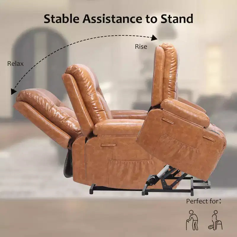 Recliner Chair with Heat & Massage, Ergonomic PU Leather Living Room Sofa - Tall Back, Padded Seat, Adjustable Lazy Chair
