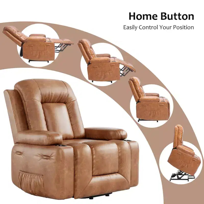 Recliner Chair with Heat & Massage, Ergonomic PU Leather Living Room Sofa - Tall Back, Padded Seat, Adjustable Lazy Chair
