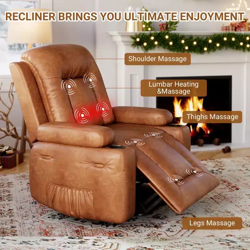 Recliner Chair with Heat & Massage, Ergonomic PU Leather Living Room Sofa - Tall Back, Padded Seat, Adjustable Lazy Chair