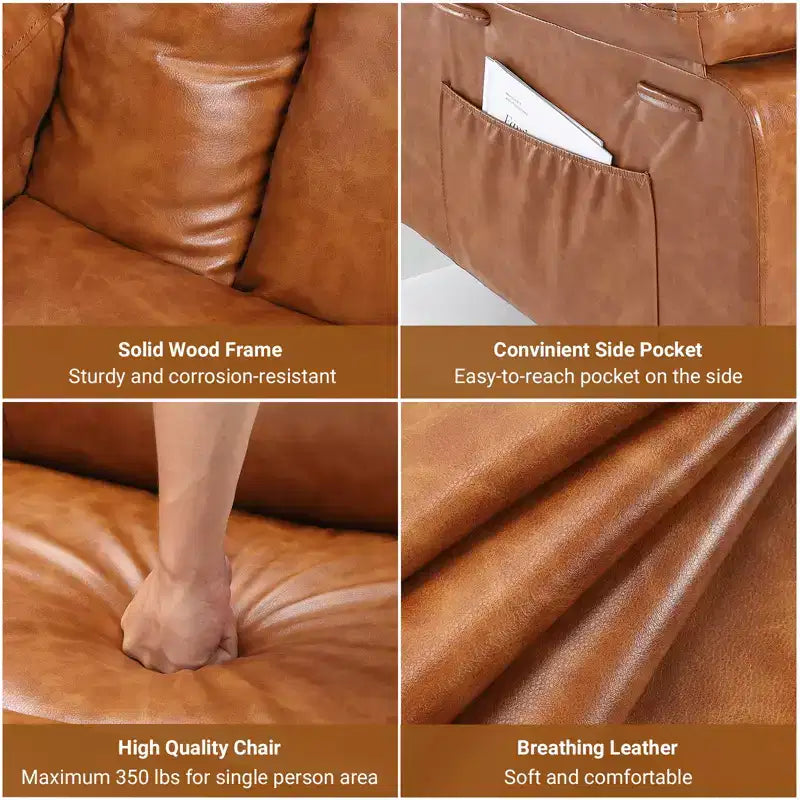 Recliner Chair with Heat & Massage, Ergonomic PU Leather Living Room Sofa - Tall Back, Padded Seat, Adjustable Lazy Chair