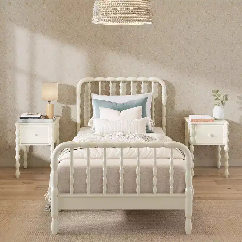 Twin Bed with Turned Spindle Headboard and Footboard, Solid Pine Wood Frame