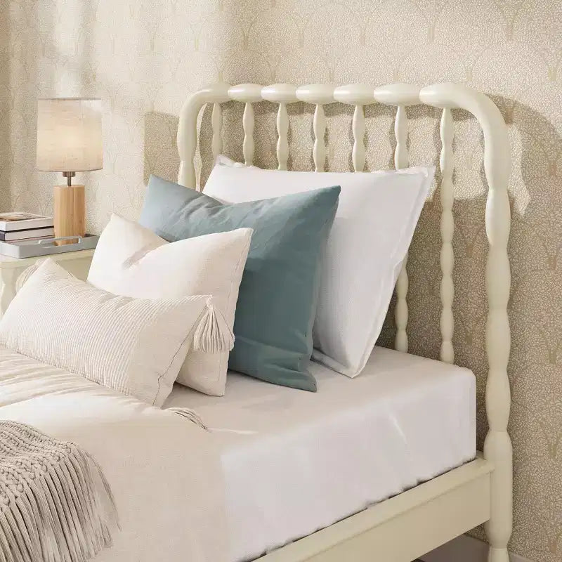 Twin Bed with Turned Spindle Headboard and Footboard, Solid Pine Wood Frame