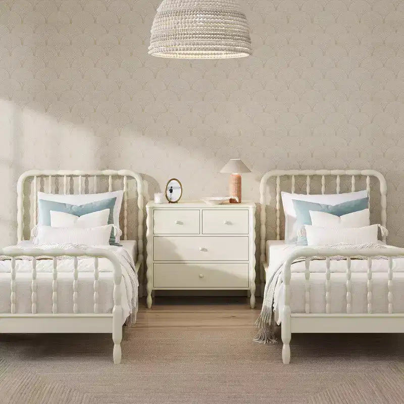 Twin Bed with Turned Spindle Headboard and Footboard, Solid Pine Wood Frame