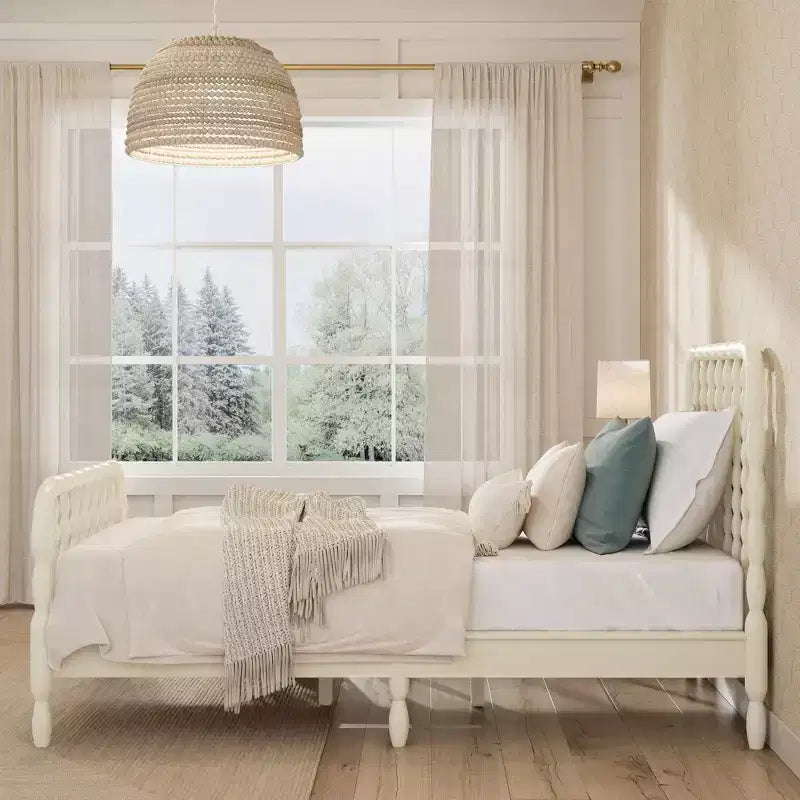 Twin Bed with Turned Spindle Headboard and Footboard, Solid Pine Wood Frame