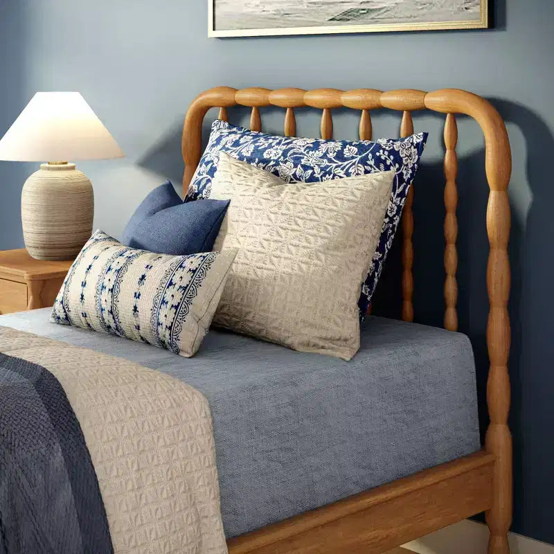 Twin Bed with Turned Spindle Headboard and Footboard, Solid Pine Wood Frame