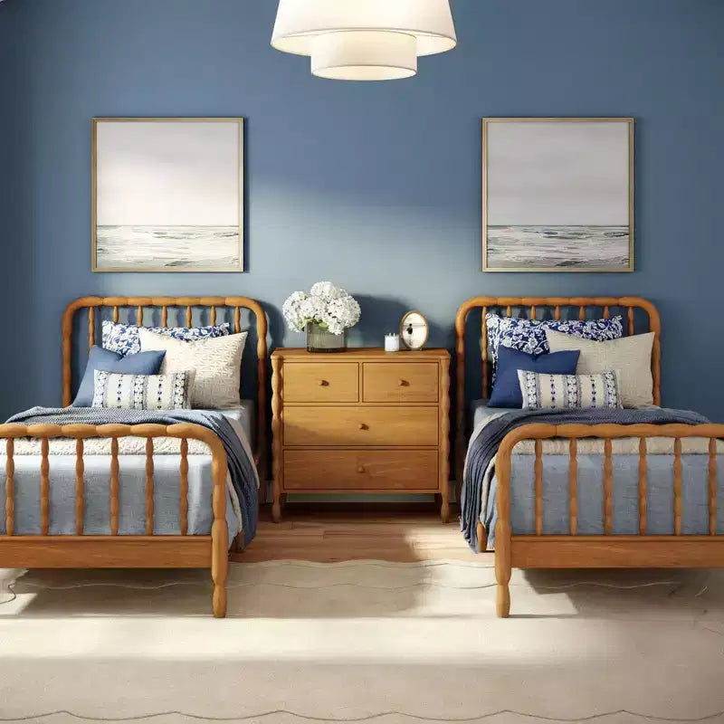 Twin Bed with Turned Spindle Headboard and Footboard, Solid Pine Wood Frame