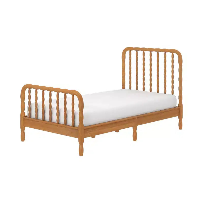 Twin Bed with Turned Spindle Headboard and Footboard, Solid Pine Wood Frame