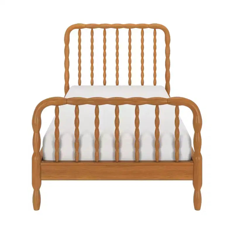 Twin Bed with Turned Spindle Headboard and Footboard, Solid Pine Wood Frame