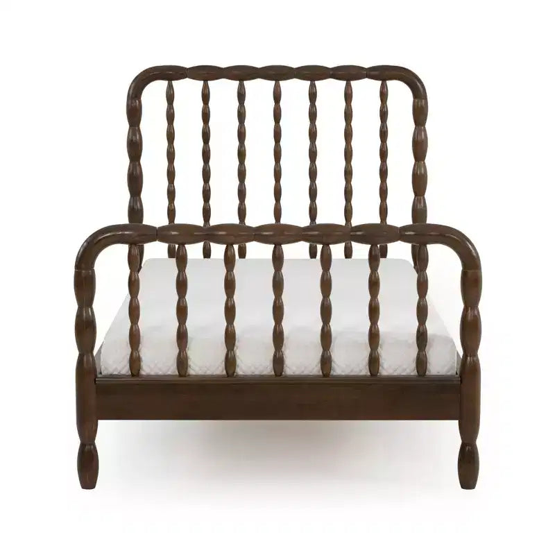 Twin Bed with Turned Spindle Headboard and Footboard, Solid Pine Wood Frame