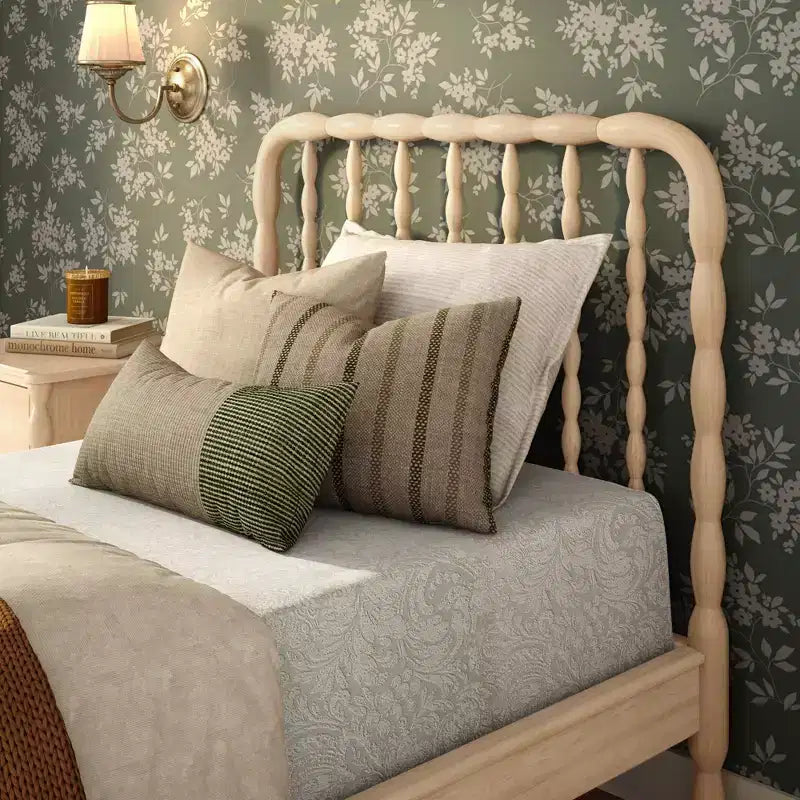 Twin Bed with Turned Spindle Headboard and Footboard, Solid Pine Wood Frame