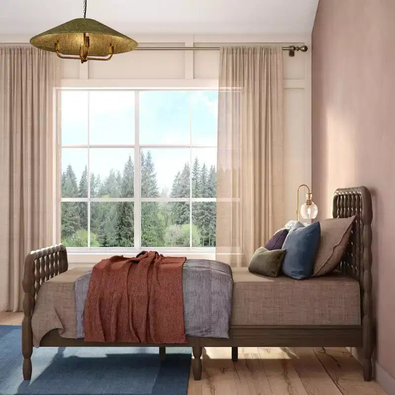 Twin Bed with Turned Spindle Headboard and Footboard, Solid Pine Wood Frame