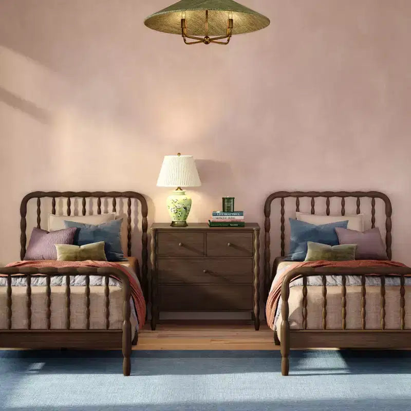 Twin Bed with Turned Spindle Headboard and Footboard, Solid Pine Wood Frame