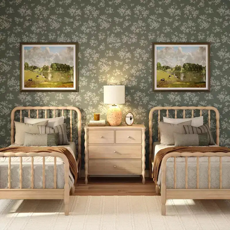 Twin Bed with Turned Spindle Headboard and Footboard, Solid Pine Wood Frame