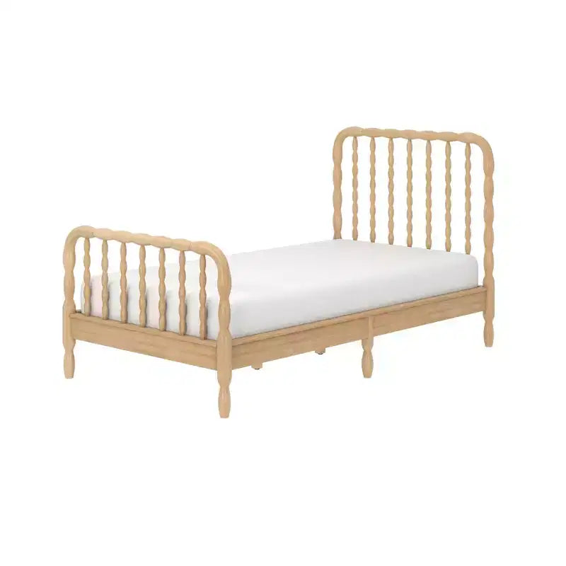 Twin Bed with Turned Spindle Headboard and Footboard, Solid Pine Wood Frame