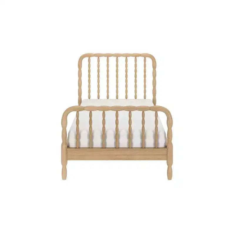 Twin Bed with Turned Spindle Headboard and Footboard, Solid Pine Wood Frame
