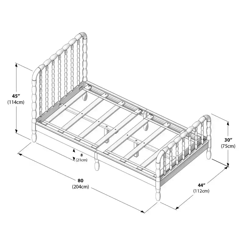 Twin Bed with Turned Spindle Headboard and Footboard, Solid Pine Wood Frame