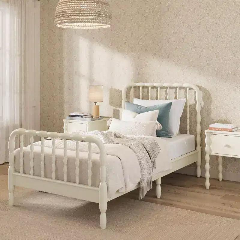 Twin Bed with Turned Spindle Headboard and Footboard, Solid Pine Wood Frame