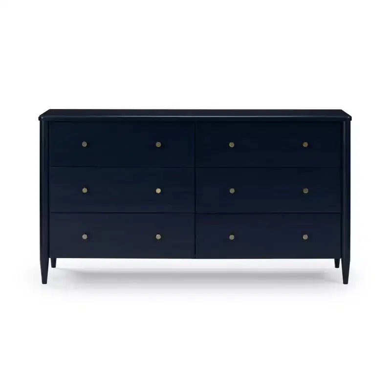 6-Drawer Solid Pine Dresser with Tapered Legs and Antique Brass Knobs