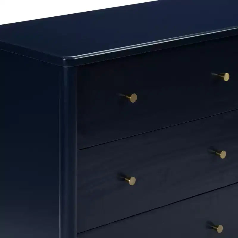 6-Drawer Solid Pine Dresser with Tapered Legs and Antique Brass Knobs