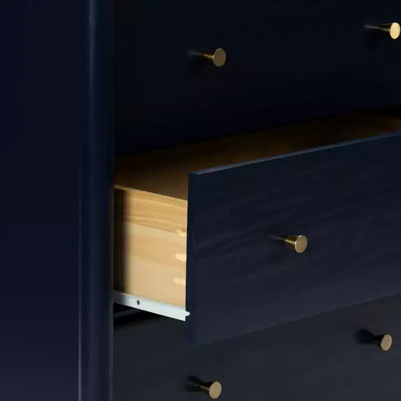 6-Drawer Solid Pine Dresser with Tapered Legs and Antique Brass Knobs