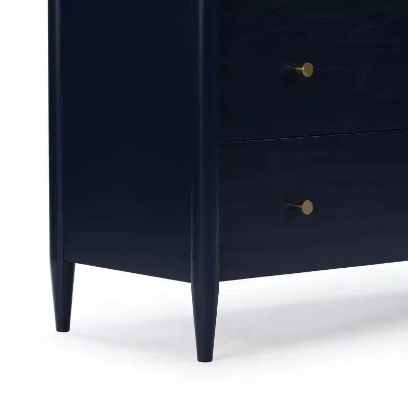 6-Drawer Solid Pine Dresser with Tapered Legs and Antique Brass Knobs