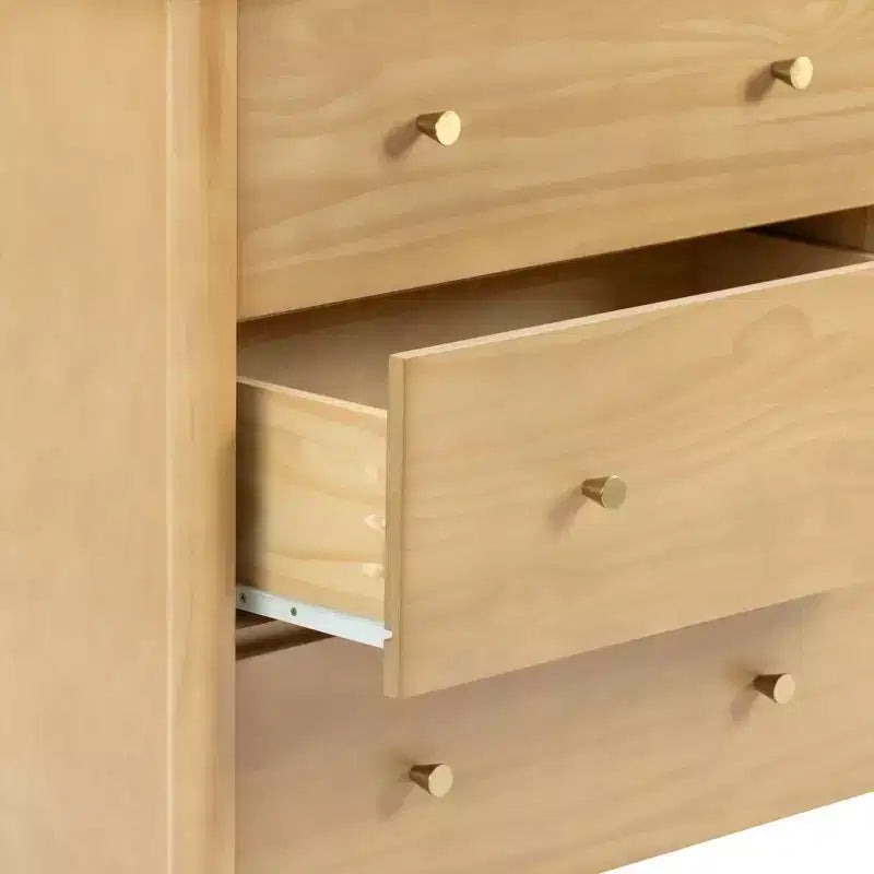 6-Drawer Solid Pine Dresser with Tapered Legs and Antique Brass Knobs