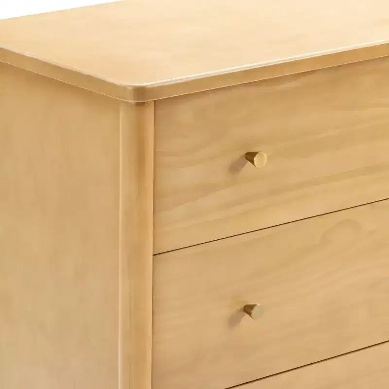 6-Drawer Solid Pine Dresser with Tapered Legs and Antique Brass Knobs
