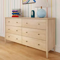 6-Drawer Solid Pine Dresser with Tapered Legs and Antique Brass Knobs