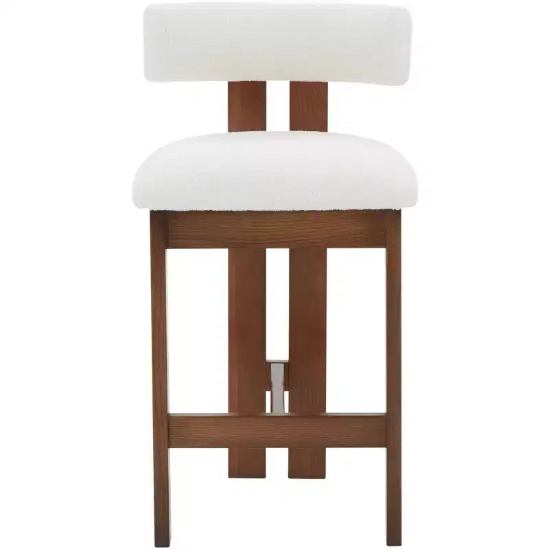 Ivory White Boucle Upholstered Counter Stool – Backless Bar Stool with Solid Wood Legs for Kitchen and Dining