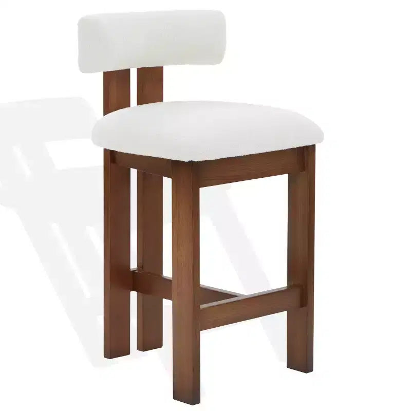 Ivory White Boucle Upholstered Counter Stool – Backless Bar Stool with Solid Wood Legs for Kitchen and Dining