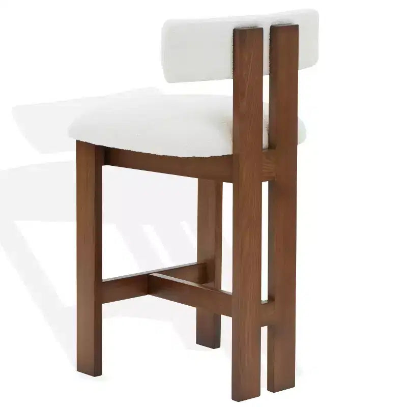 Ivory White Boucle Upholstered Counter Stool – Backless Bar Stool with Solid Wood Legs for Kitchen and Dining