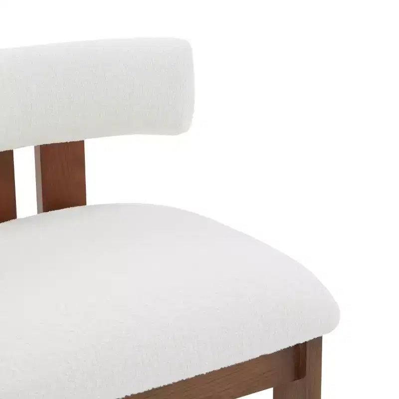 Ivory White Boucle Upholstered Counter Stool – Backless Bar Stool with Solid Wood Legs for Kitchen and Dining