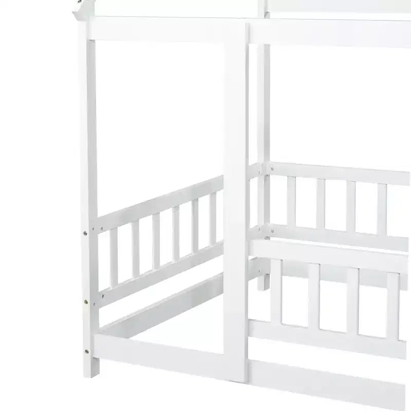 Twin Size House Style Floor Bed with Roof Frame and Fence